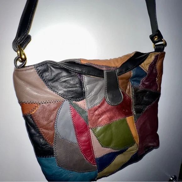 Patchwork Leather Shoulder Bag Genuine Leather Purse MultiColor Luxury Boho - Picture 2 of 16